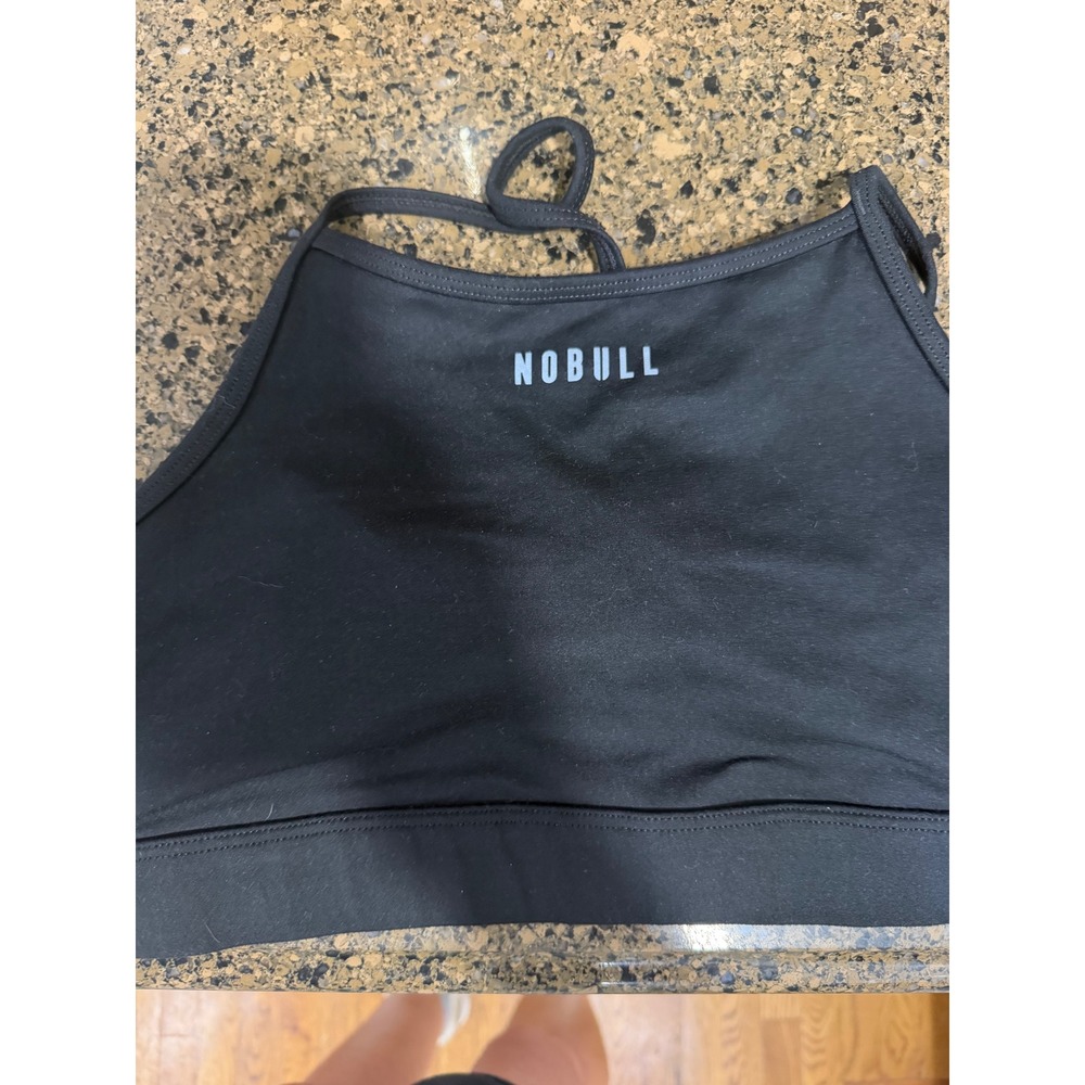 NOBULL Womens High Neck Sports Bra Black Cross Back Training Top Size M